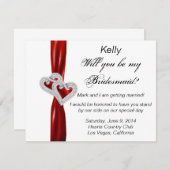 Diamond Heart Red Wedding Bridesmaid Card Einladung (Vorne/Hinten)