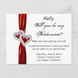 Diamond Heart Red Wedding Bridesmaid Card Einladung