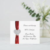 Diamond Heart Red Wedding Reception Card Einladung (Stehend Vorderseite)