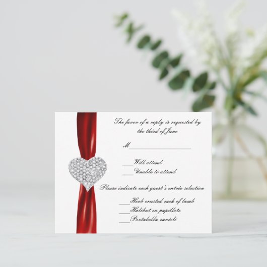 Diamond Heart Red Wedding Response Card RSVP Karte (Stehend Vorderseite)