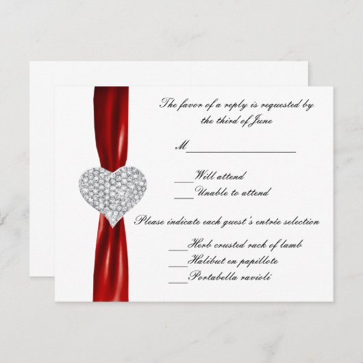 Diamond Heart Red Wedding Response Card RSVP Karte (Vorne/Hinten)