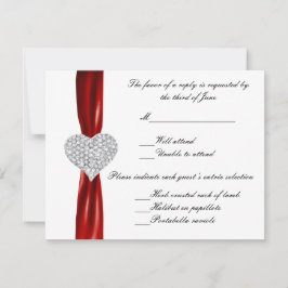 Diamond Heart Red Wedding Response Card RSVP Karte