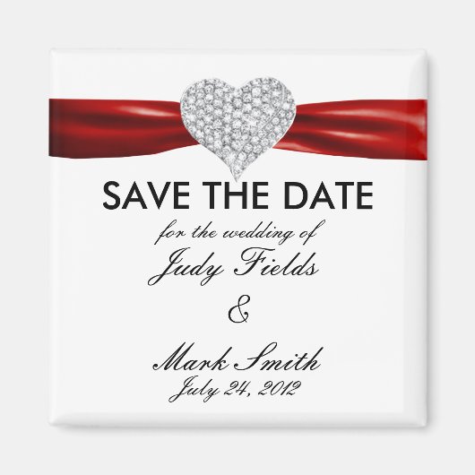 Diamond Heart Red Wedding speichern das Date Magne Magnet (Vorne)