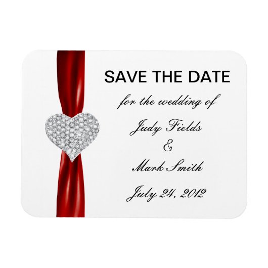 Diamond Heart Red Wedding speichern das Date Magne Magnet (Horizontal)