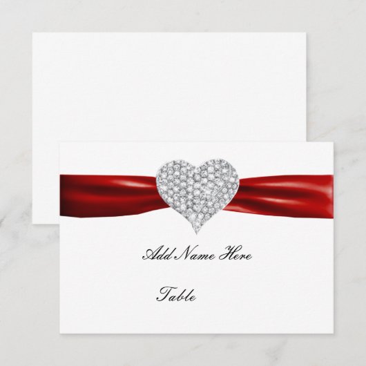 Diamond Heart Red Wedding Table Platzkarte (Vorne/Hinten)