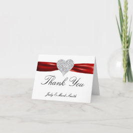 Diamond Heart Red Wedding Thank You Card Dankeskarte
