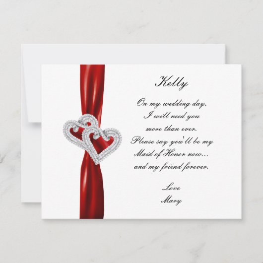 Diamond Heart Red Wedding Trauzeugin Card Einladung (Vorderseite)