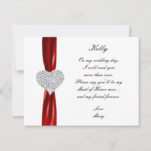 Diamond Heart Red Wedding Trauzeugin Card Einladung (Vorderseite)