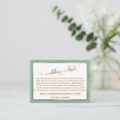 Diamond Heart Script Wedding Website Türkis Begleitkarte (Stehend Vorderseite)