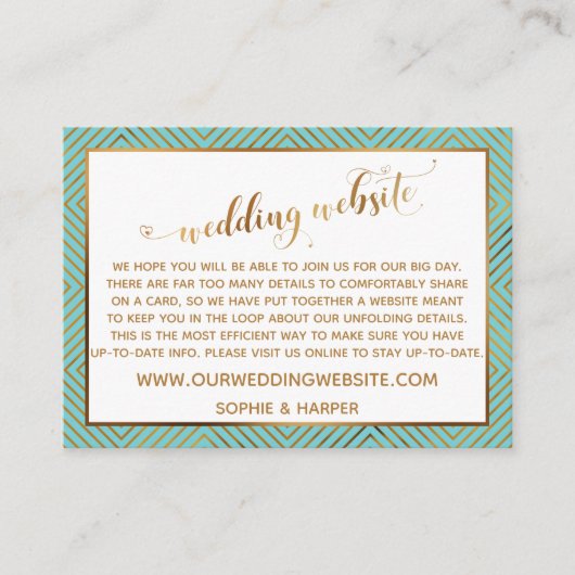 Diamond Heart Script Wedding Website Türkis Begleitkarte (Vorderseite)