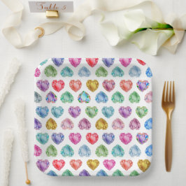 Diamond Heart Watercolor Muster Niedliche Pastel G Pappteller