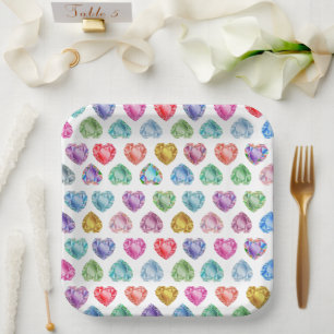 Diamond Heart Watercolor Muster Niedliche Pastel G Pappteller