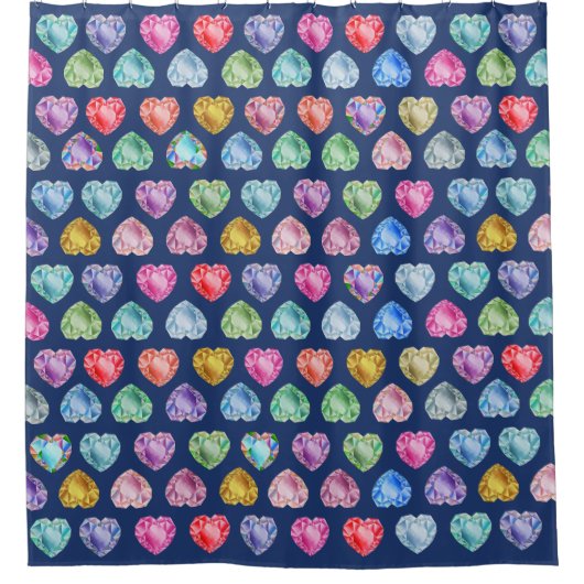 Diamond Heart Watercolor Pattern Navy Blue Girl Duschvorhang (Vorderseite)