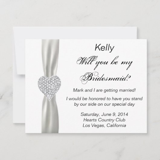Diamond Heart White Wedding Bridesmaid Card Einladung (Vorderseite)