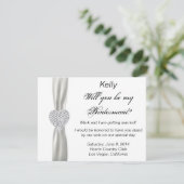 Diamond Heart White Wedding Bridesmaid Card Einladung (Stehend Vorderseite)