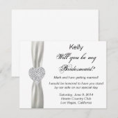 Diamond Heart White Wedding Bridesmaid Card Einladung (Vorne/Hinten)