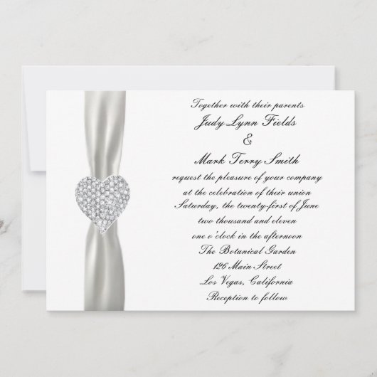 Diamond Heart White Wedding Einladung (Vorderseite)