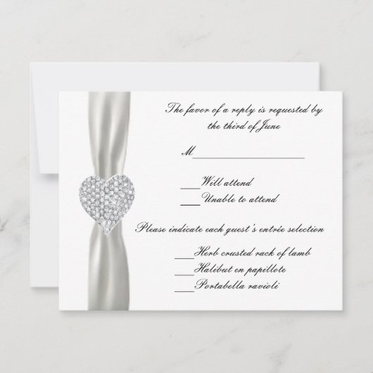Diamond Heart White Wedding Response Card RSVP Karte (Vorderseite)