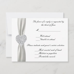 Diamond Heart White Wedding Response Card RSVP Karte