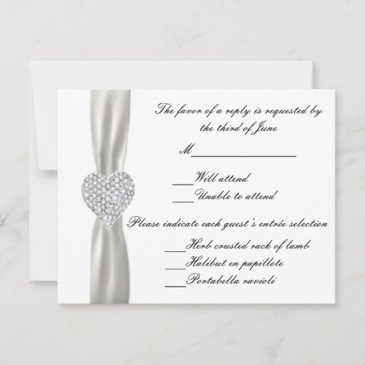 Diamond Heart White Wedding Response Card RSVP Karte (Vorderseite)