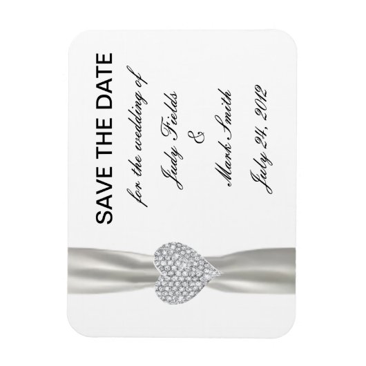 Diamond Heart White Wedding Save the Date Magnet (Vertikal)