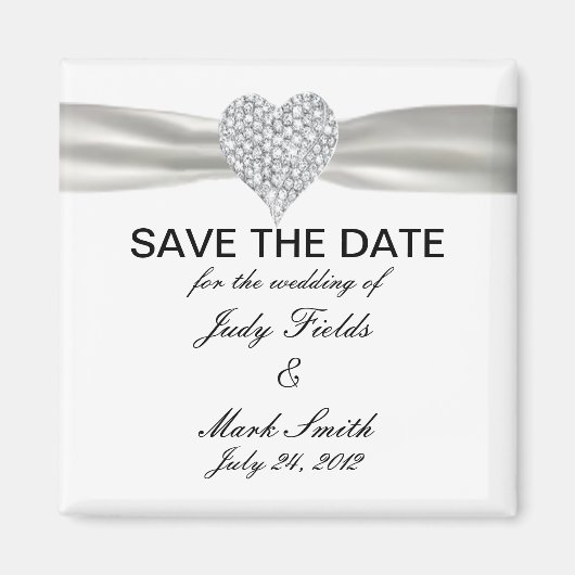 Diamond Heart White Wedding Save the Date Magnet (Vorne)