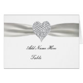 Diamond Heart White Wedding Table Platzkarte (Vorderseite (Horizontal))