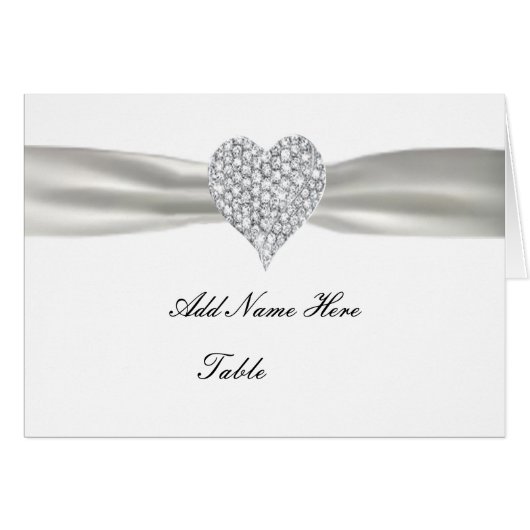 Diamond Heart White Wedding Table Platzkarte (Vorderseite (Horizontal))