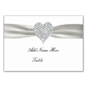 Diamond Heart White Wedding Table Platzkarte Tischnummer (Vorderseite)