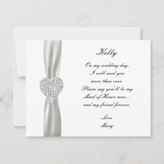 Diamond Heart White Wedding Trauzeugin Card Einladung (Vorderseite)