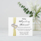 Diamond Heart Yellow Wedding Bridesmaid Card Einladung (Stehend Vorderseite)