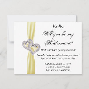 Diamond Heart Yellow Wedding Bridesmaid Card Einladung