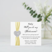 Diamond Heart Yellow Wedding Bridesmaid Card Einladung (Stehend Vorderseite)