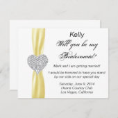 Diamond Heart Yellow Wedding Bridesmaid Card Einladung (Vorne/Hinten)