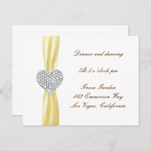 Diamond Heart Yellow Wedding Reception Card Einladung (Vorne/Hinten)