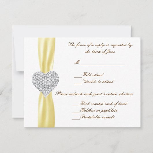 Diamond Heart Yellow Wedding Response Card RSVP Karte (Vorderseite)
