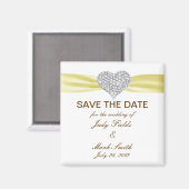 Diamond Heart Yellow Wedding Save the Date Magnet (Vorderseite/Rückseite)