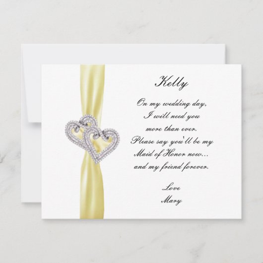 Diamond Heart Yellow Wedding Trauzeugin Card Einladung (Vorderseite)