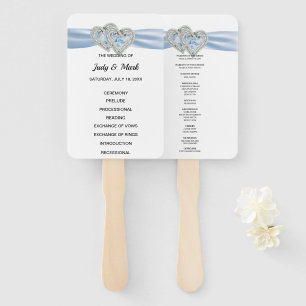 Diamond Hearts Blue Wedding Program Fans Fächer