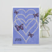 Diamond Hearts & Butterflies 40. Geburtstag Einladung (Stehend Vorderseite)
