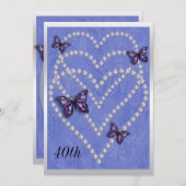 Diamond Hearts & Butterflies 40. Geburtstag Einladung (Vorne/Hinten)