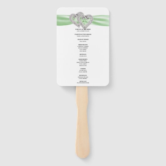 Diamond Hearts Green Wedding Program Fans Fächer (Rückseite)