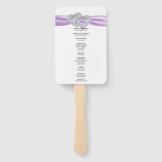 Diamond Hearts Lila Wedding Program Fans Fächer (Rückseite)