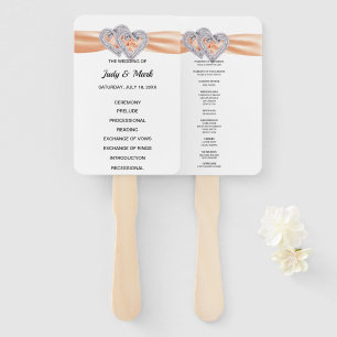 Diamond Hearts Orange Wedding Program Fans Fächer