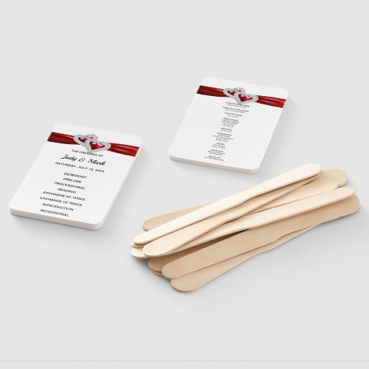 Diamond Hearts Red Wedding Program Fans Fächer (Non-assembled)