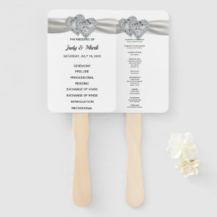 Diamond Hearts White Wedding Program Fans Fächer