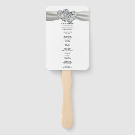 Diamond Hearts White Wedding Program Fans Fächer (Rückseite)