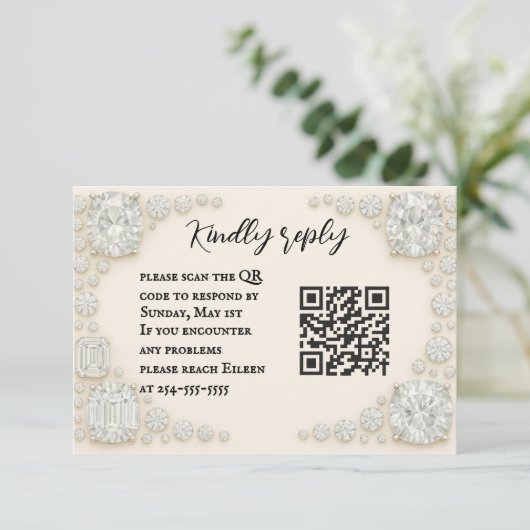 Diamond Heirloom QR Code Wedding RSVP Card Karte (Stehend Vorderseite)