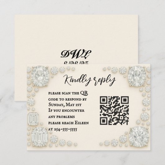 Diamond Heirloom QR Code Wedding RSVP Card Karte (Vorne/Hinten)