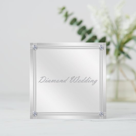Diamond Hochzeitstag Einladung in Silber (Stehend Vorderseite)